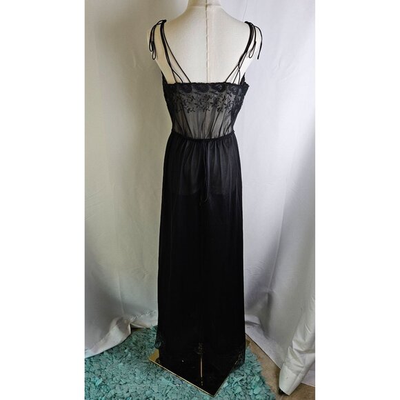 Vintage 60's Carters Du Pont Nylon Black Lace Maxi Slip Dress Size 34 Coquette - Picture 8 of 13